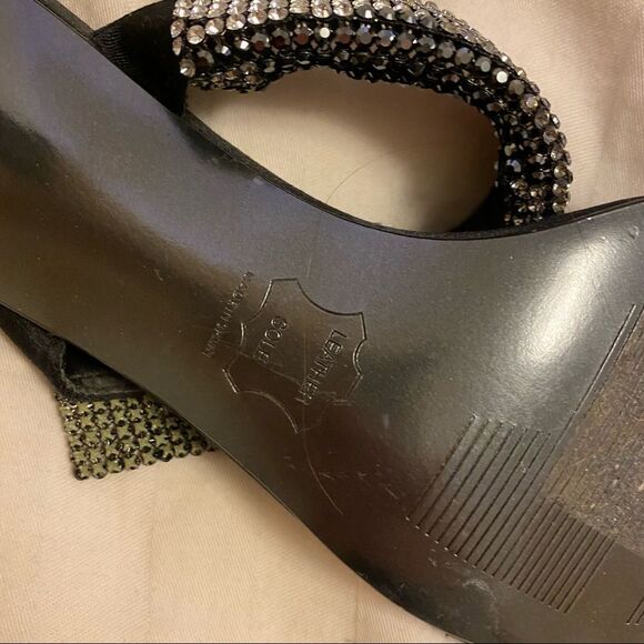 Stuart Weitzman Black Strappy Sparkly Glitter Strap Strappy Kitten Heels - Picture 6 of 7